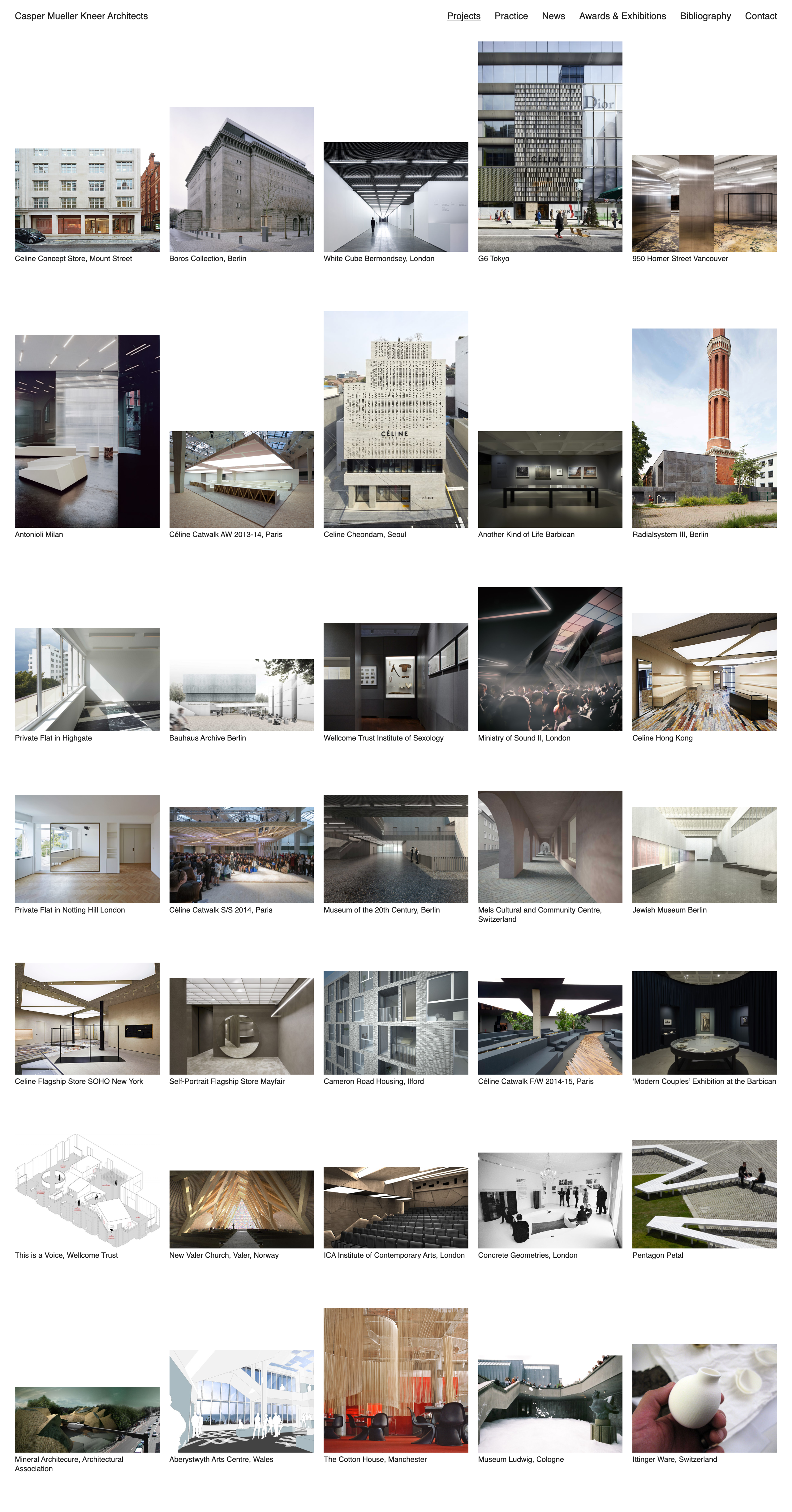 Projects page showing thumbnails of all projects