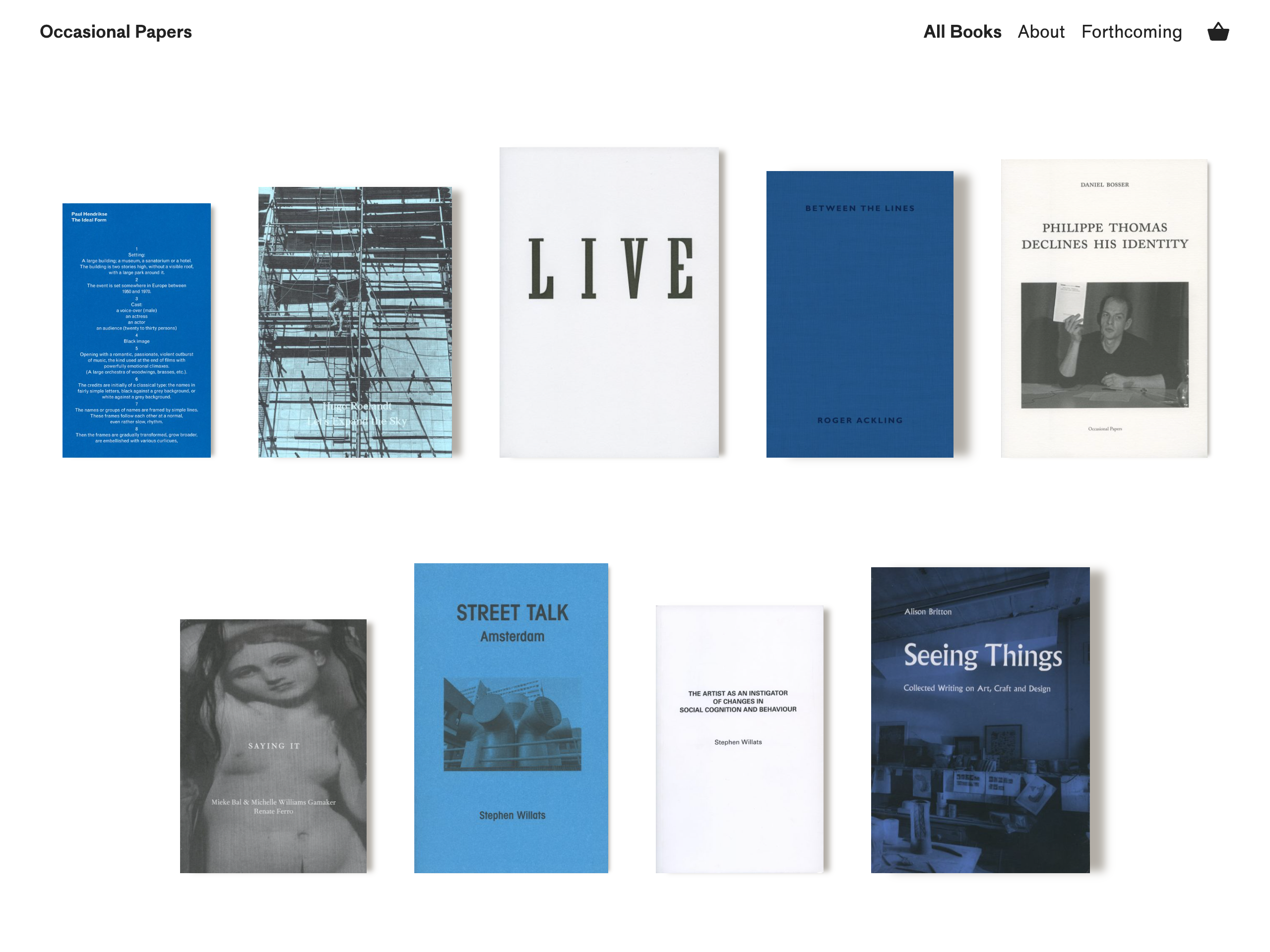 Occasional Papers homepage showing blue-coloured books