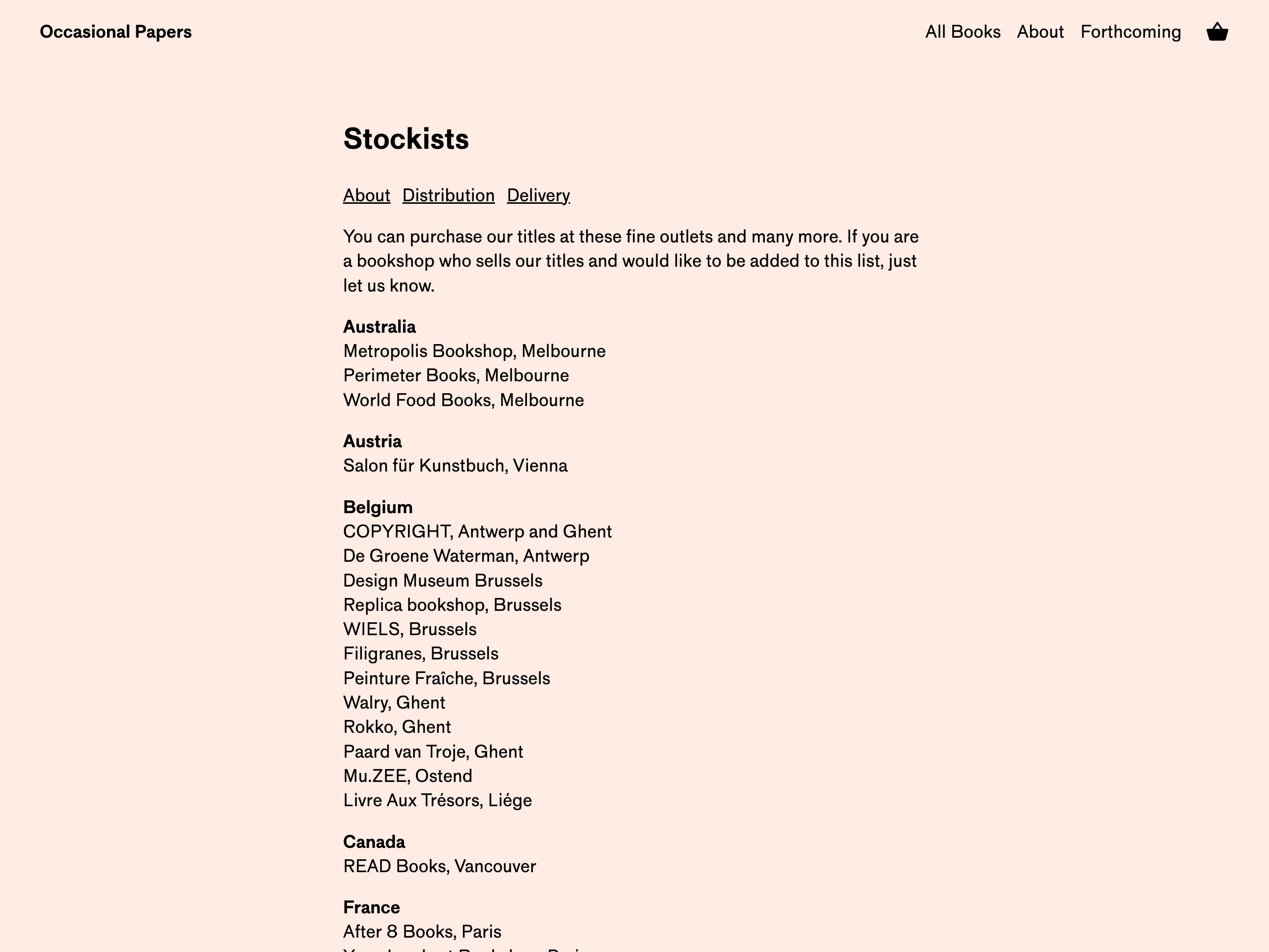 Stockists page