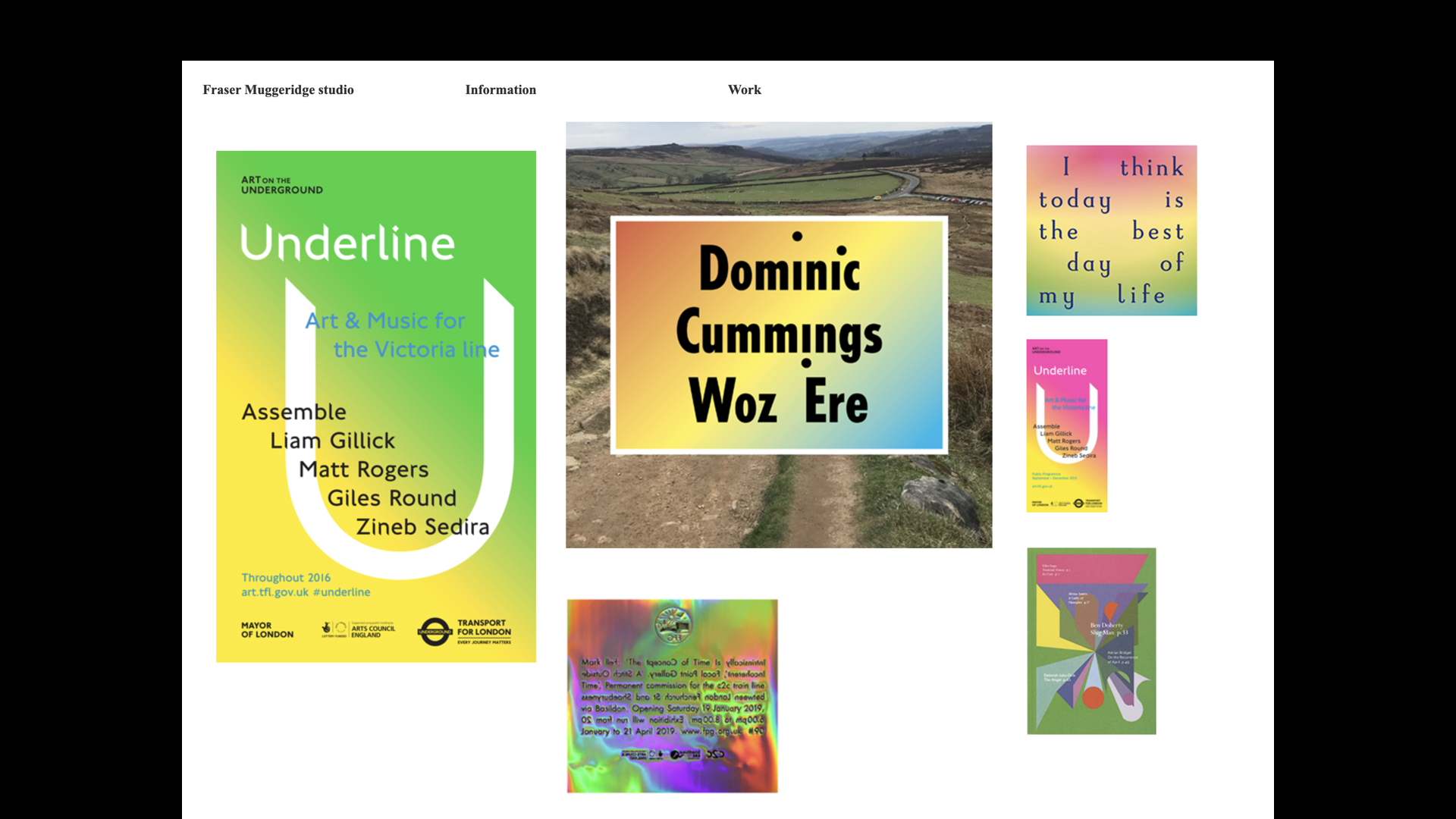 Fraser Muggeridge studio’s homepage, showing works tagged ”rainbow”.