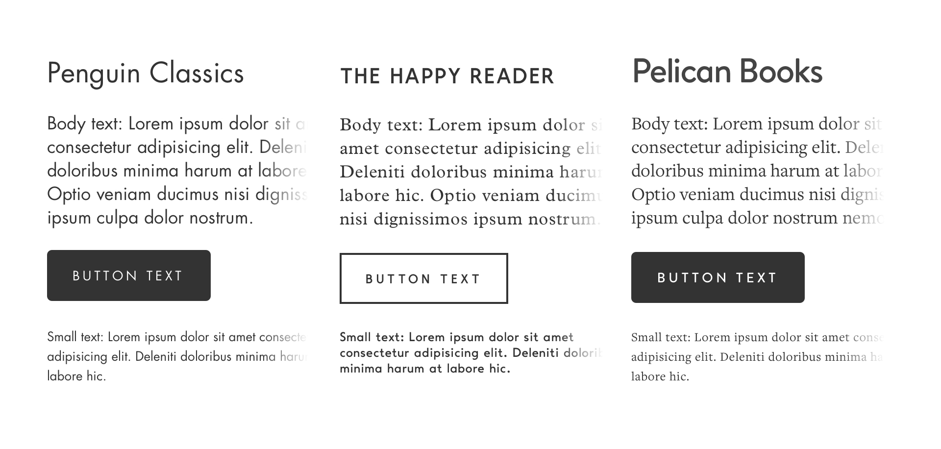 Typography variation across the templates