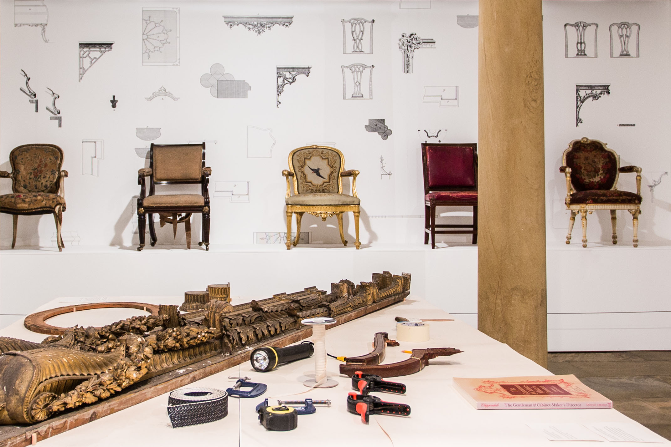 Wallpaper design with exhibition objects in the foreground
